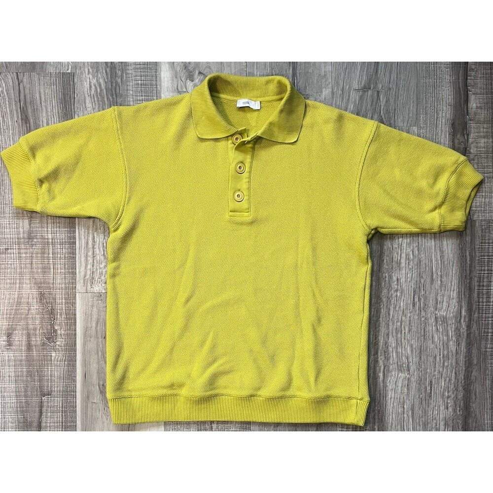 CLOSED Brand Mens Medium Yellow Short Sleeve Knit Polo Sweater Cotton